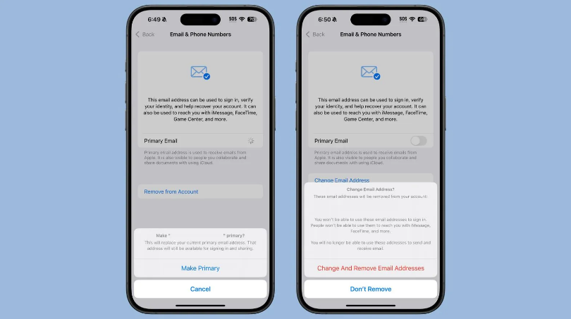 平阳苹果手机维修分享苹果 iOS 18.1 支持设置“主要”邮箱地址并更改 iCloud 邮箱 