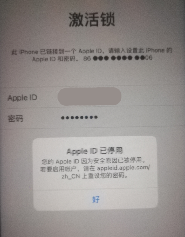 平阳苹果手机维修分享iPhone 12 出现提示“Apple ID 已停用”怎么办 